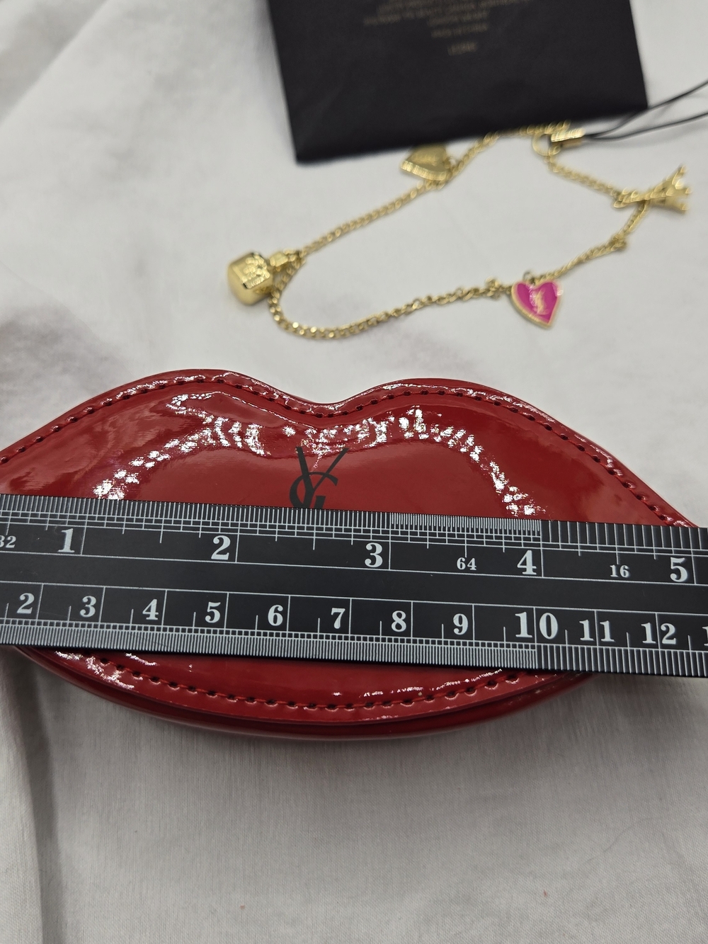 Beauty Lip Case Red Patent + Phone Charm Keychain Bundle YSL - Picture 5 of 12